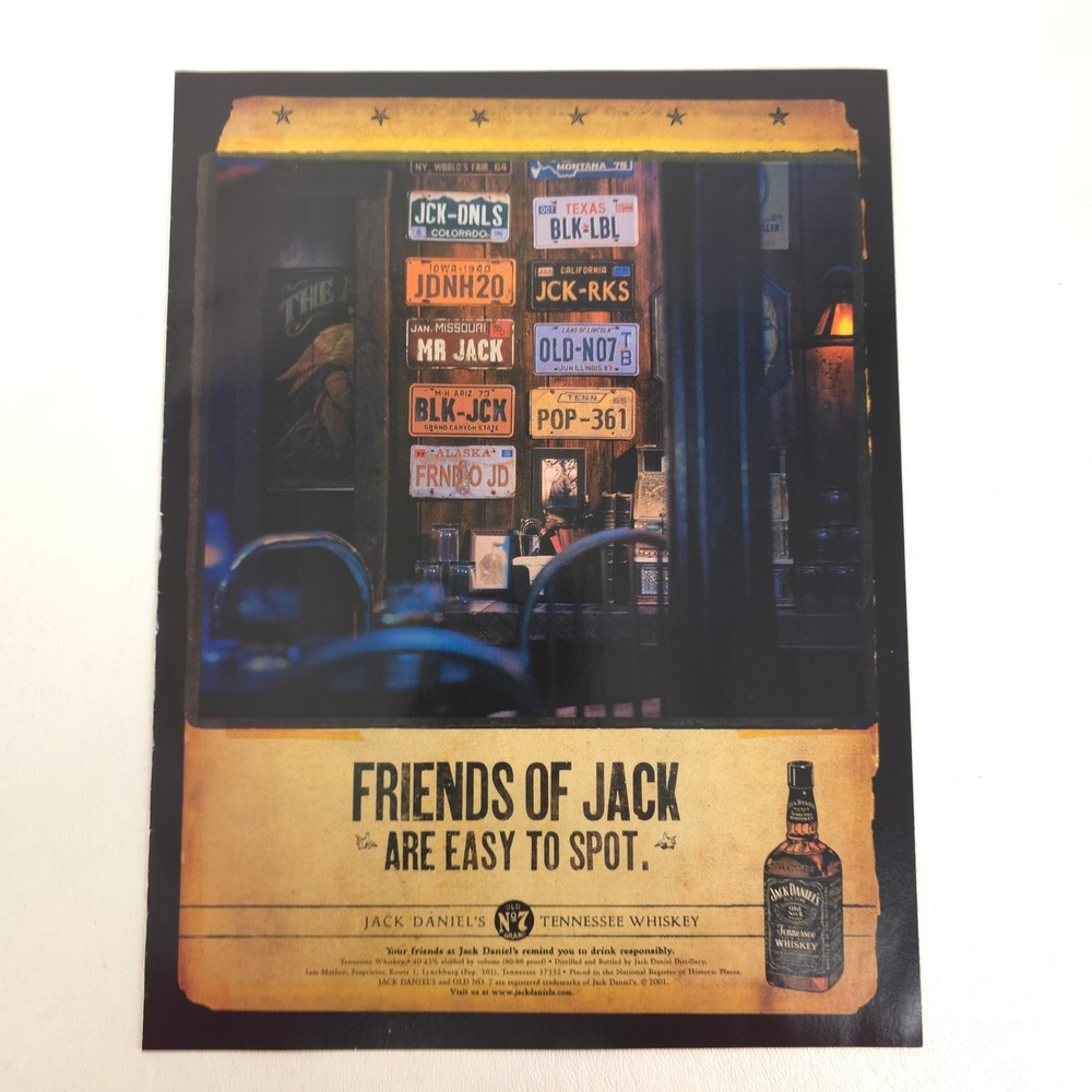 Jack Daniels Friends of Whiskey Print Ad Y2K Bar Decor Advertising Promotional